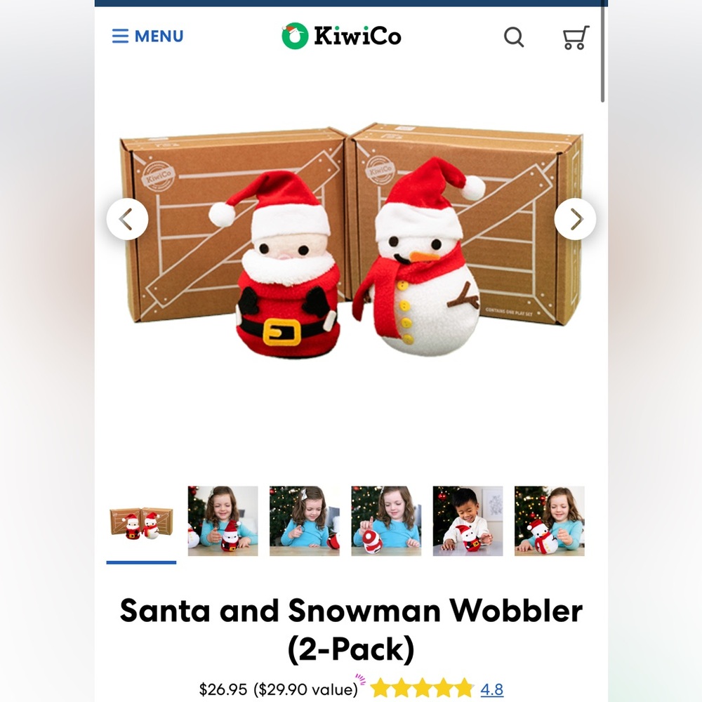 KiwiCo Santa and Snowman Wobbler (2-Pack) - Red and White